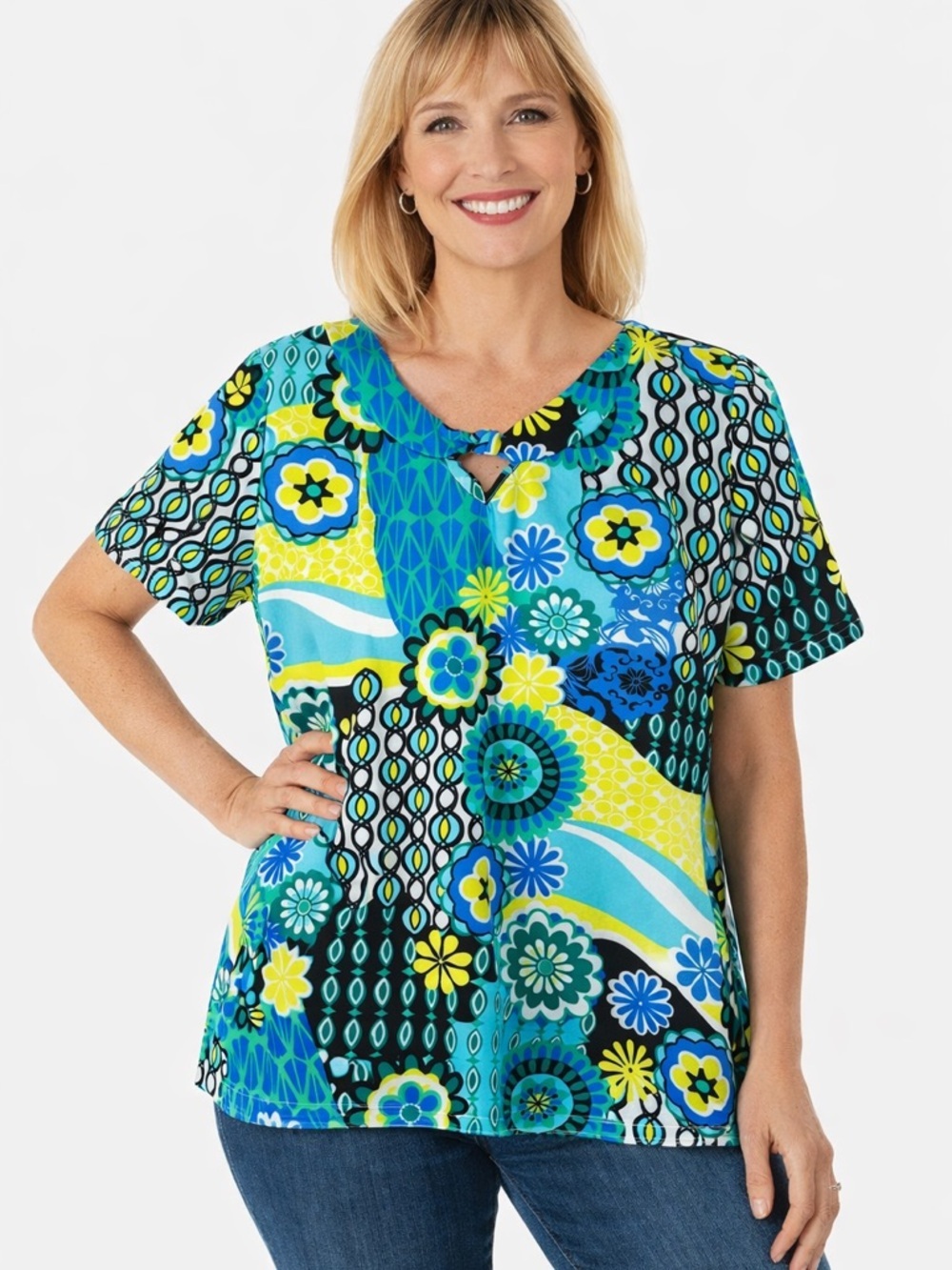 Soirée Blue and Yellow Floral Blouse‎